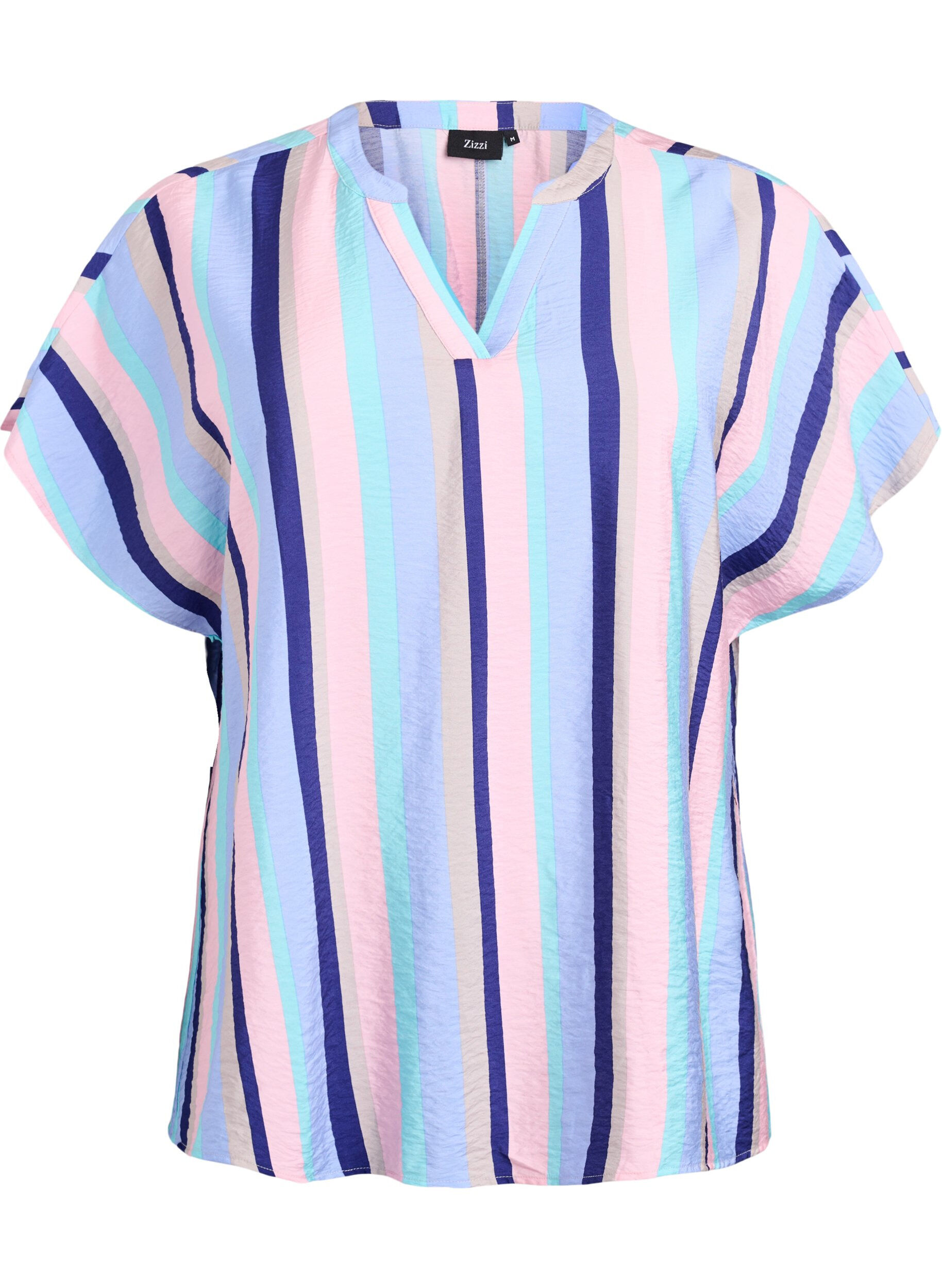 Zizzifashion Striped viscose blouse with short sleeves, Blue, Packshot image number 0