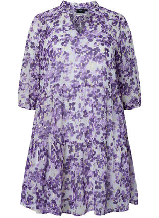 Tunic with floral print and lurex, Beige/Purple Flower, Packshot image number 0