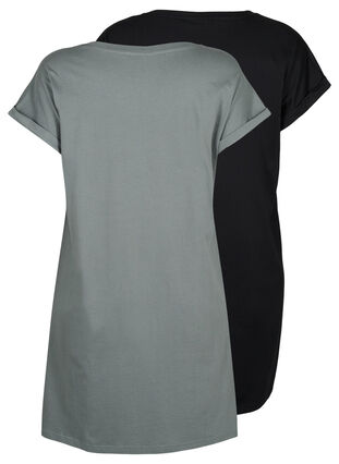 2-pack cotton dress with short sleeves, Balsam Green/Black, Packshot image number 1