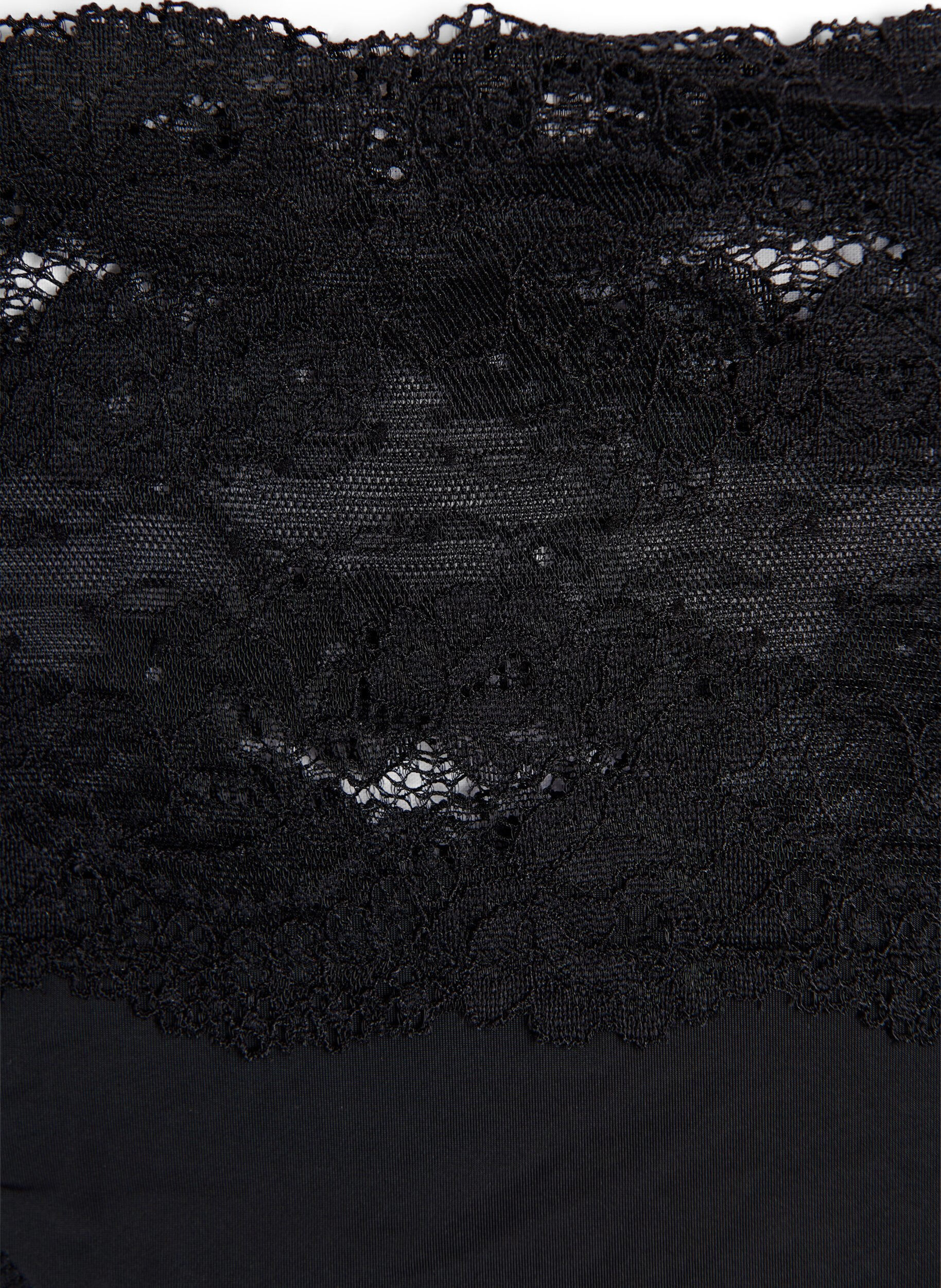 Zizzifashion 2-pack thong with wide lace edge, Black, Packshot image number 2