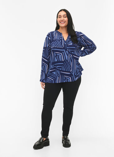 FLASH - Long sleeve blouse with print, Medieval Blue AOP, Model image number 2