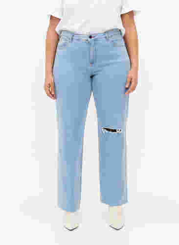 High waisted Gemma jeans with hole on the knee, Ex Lgt Blue, Model image number 2