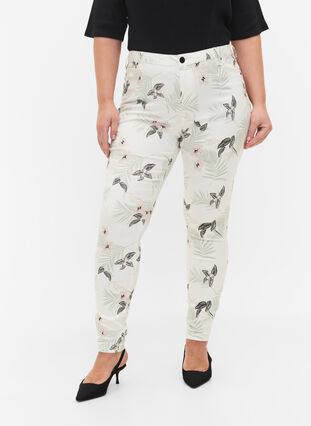 High waisted Amy jeans with floral print, White Flower AOP L78, Model image number 2