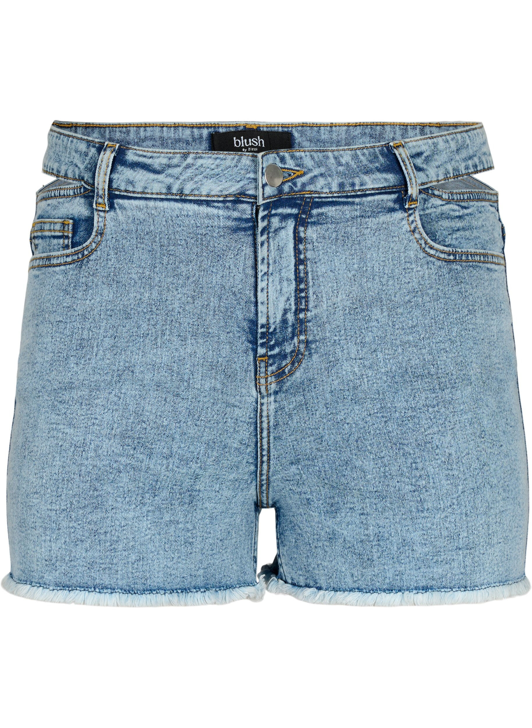 Slim-fit denim shorts with laser-cut logo– Yooto