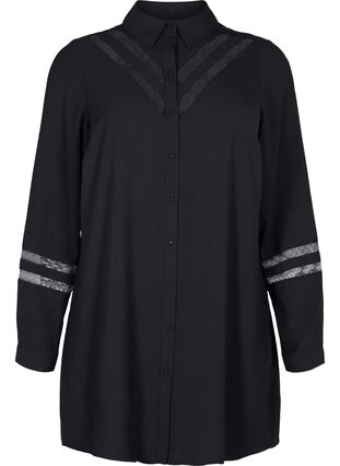 Long shirt with lace details, Black, Packshot image number 0