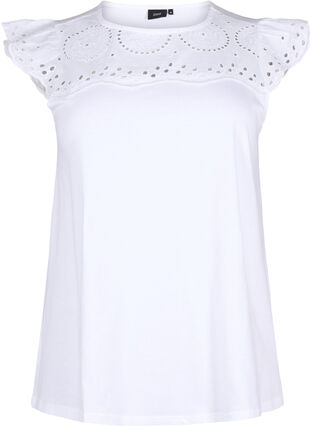 Organic cotton T-shirt with broderie anglaise, Bright White, Packshot image number 0