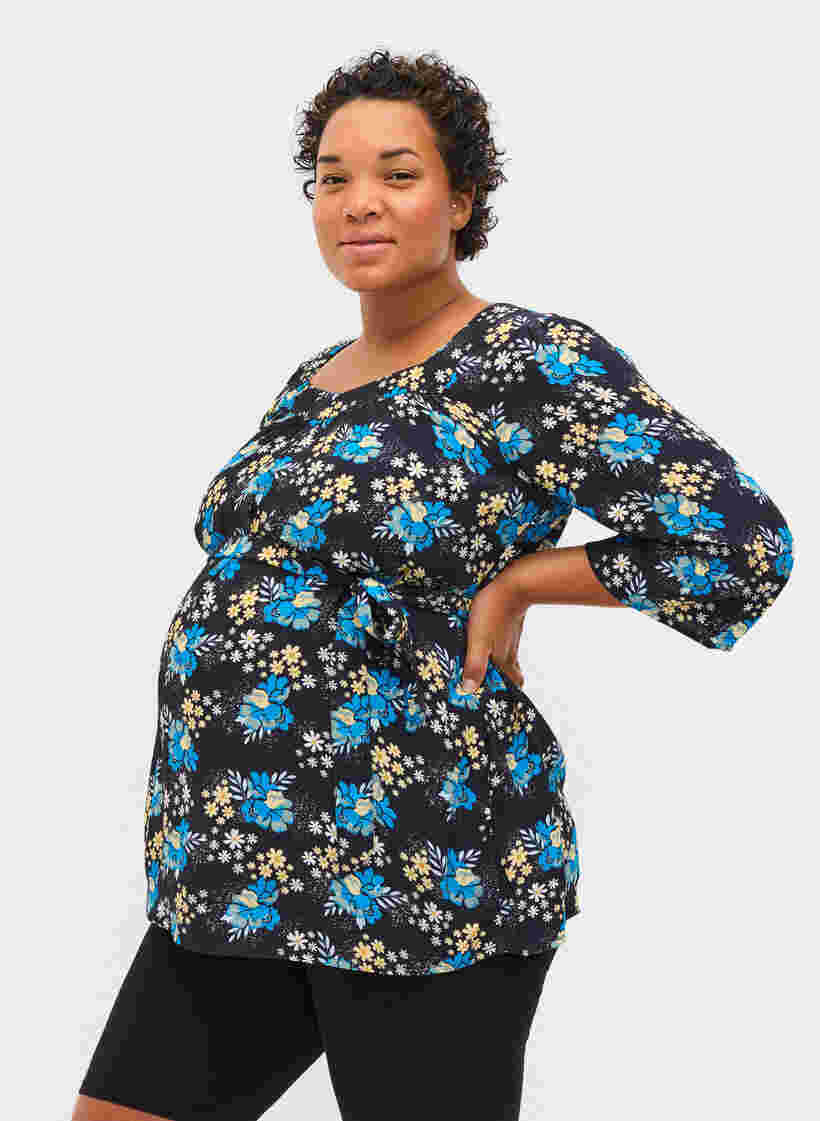 Floral, viscose maternity blouse, Blue Flower AOP, Model image number 0