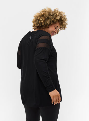 Sports blouse with mesh, Black, Model image number 1