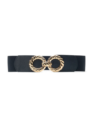 Stretchable waist belt with gold-coloured buckle, Black, Packshot image number 0