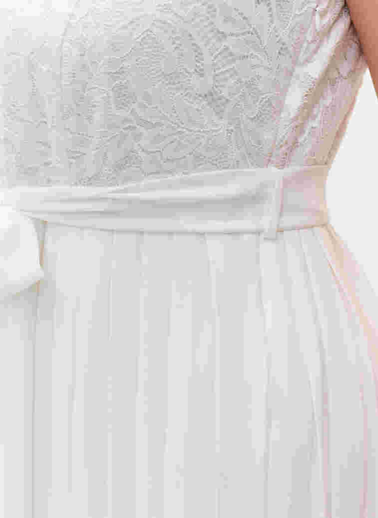 Sleeveless wedding dress with lace and pleat, Star White, Model image number 3
