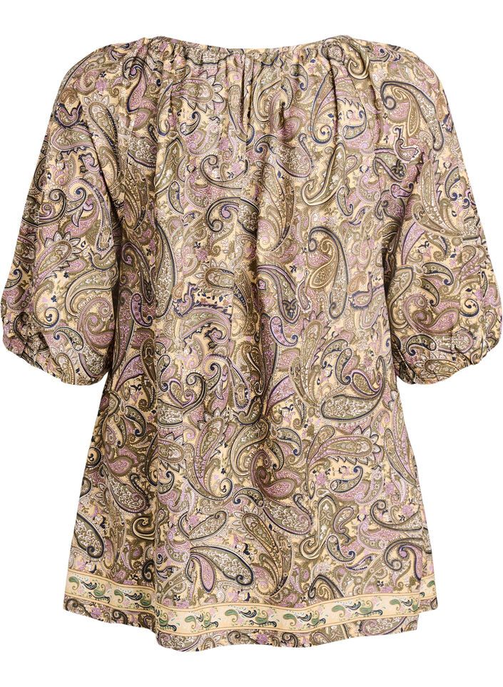 Viscose blouse with paisley print and tie-string, Yellow, Packshot image number 1