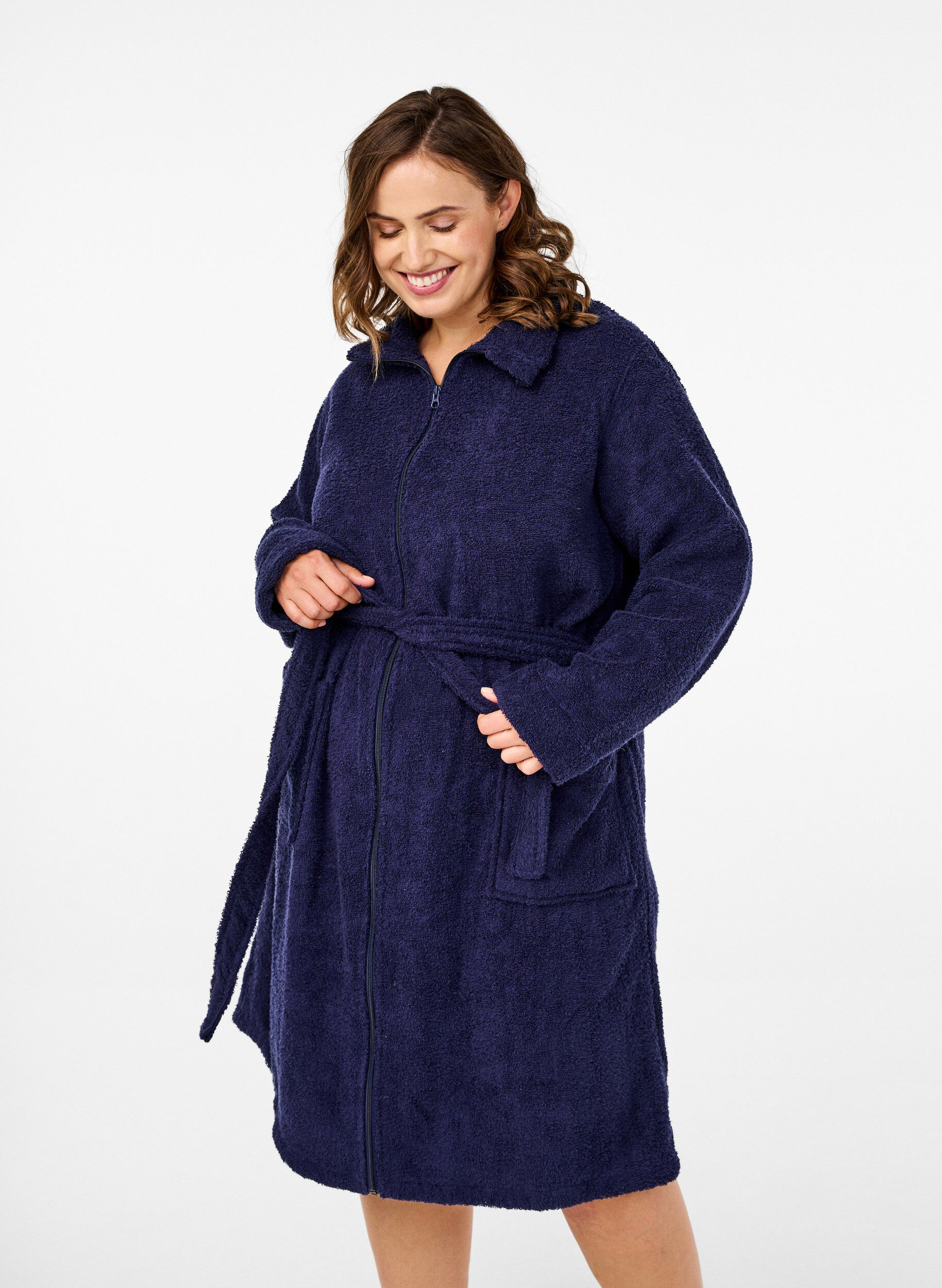 Zizzifashion Terry bathrobe with a zipper, Navy Blazer, Model image number 0
