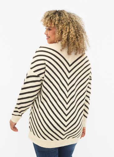 Knitted blouse with diagonal stripes, Birch Mel. w stripes, Model image number 1