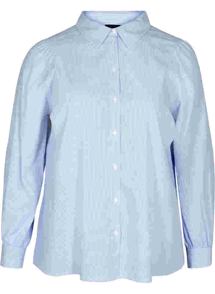 Striped cotton shirt, White/Blue stripe, Packshot image number 0