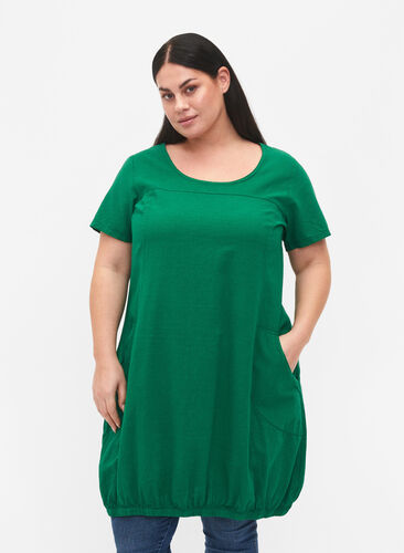 Short sleeve cotton dress, Verdant Green, Model image number 0