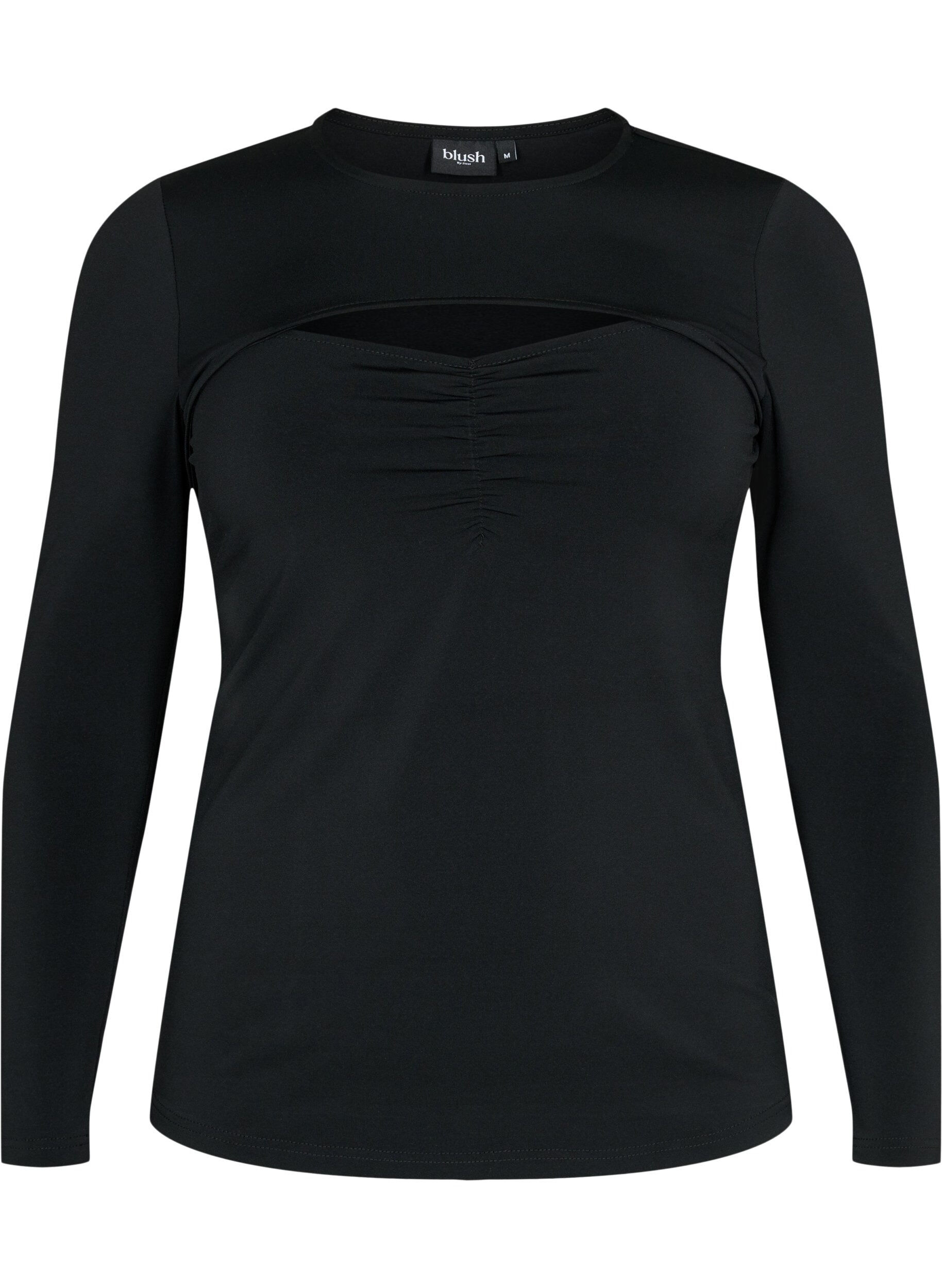 Zizzifashion Cut-out blouse with long sleeves, Black, Packshot image number 0