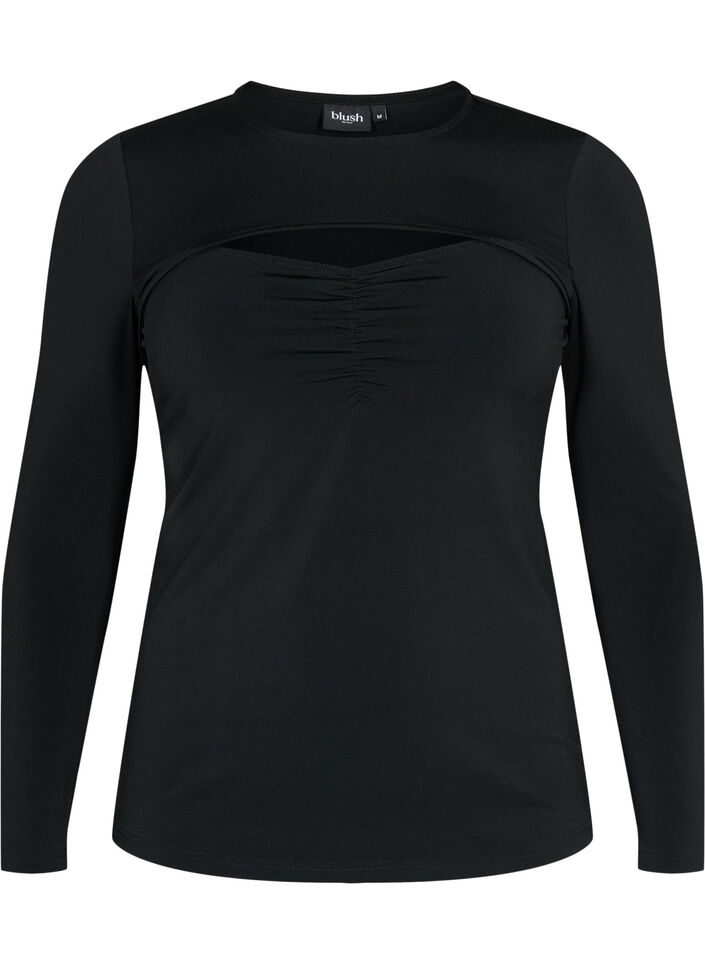 Cut-out blouse with long sleeves, Black, Packshot image number 0