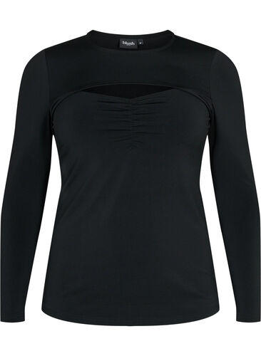 Cut-out blouse with long sleeves, Black, Packshot image number 0
