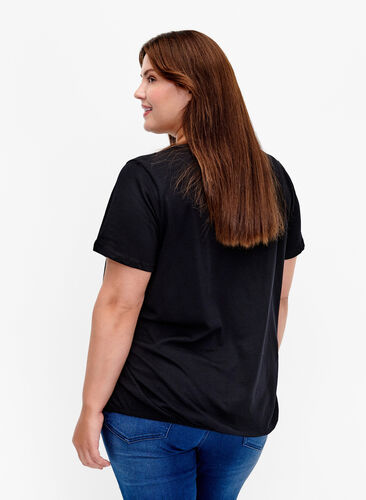 Cotton t-shirt with foil print, Black W. Love, Model image number 1