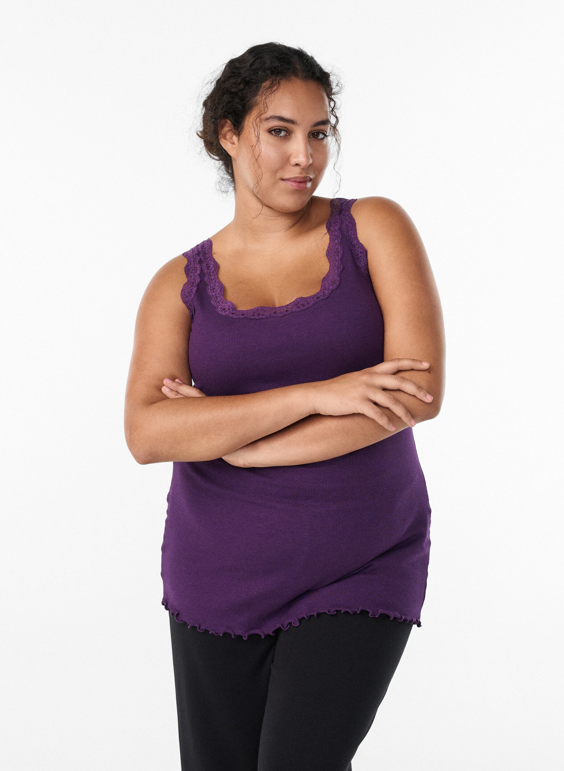 ZizzifashionTop with lace trim, Purple, Model image number 0