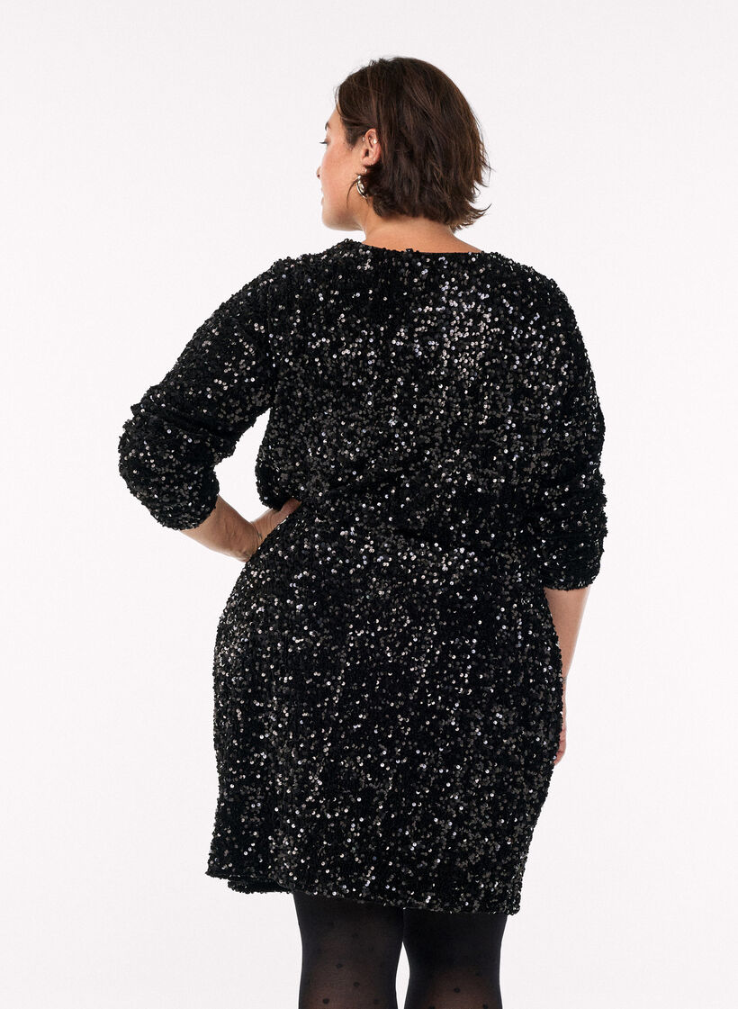 Short sequin skirt with an elasticated waistband, Black, Model image number 1