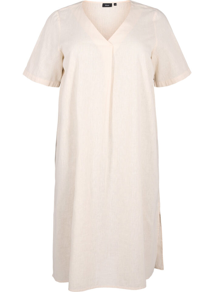 Cotton blend kaftan dress with linen, Beige, Packshot image number 0