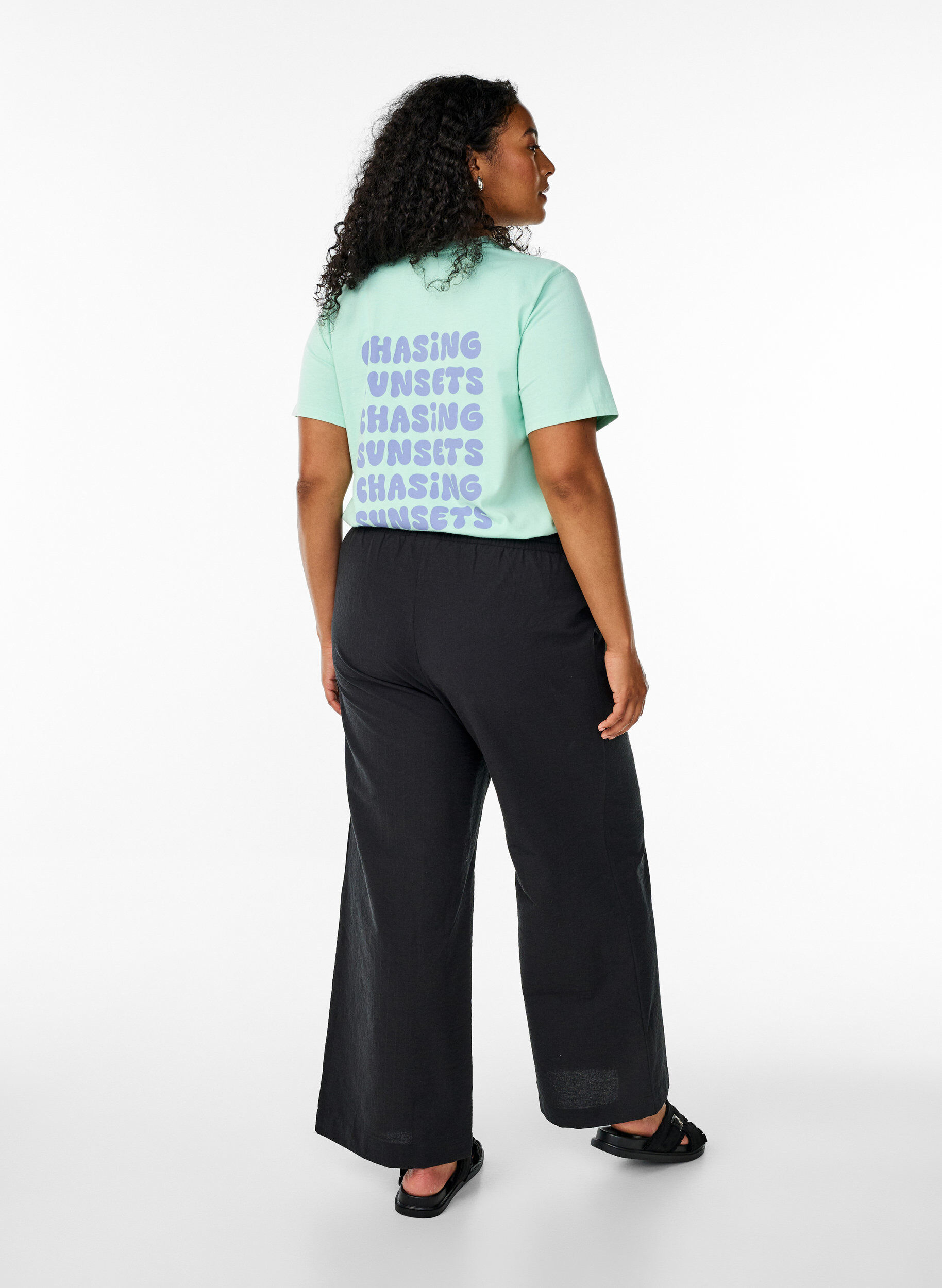 ZizzifashionLoose trousers with high waist and pockets, Black, Model image number 1
