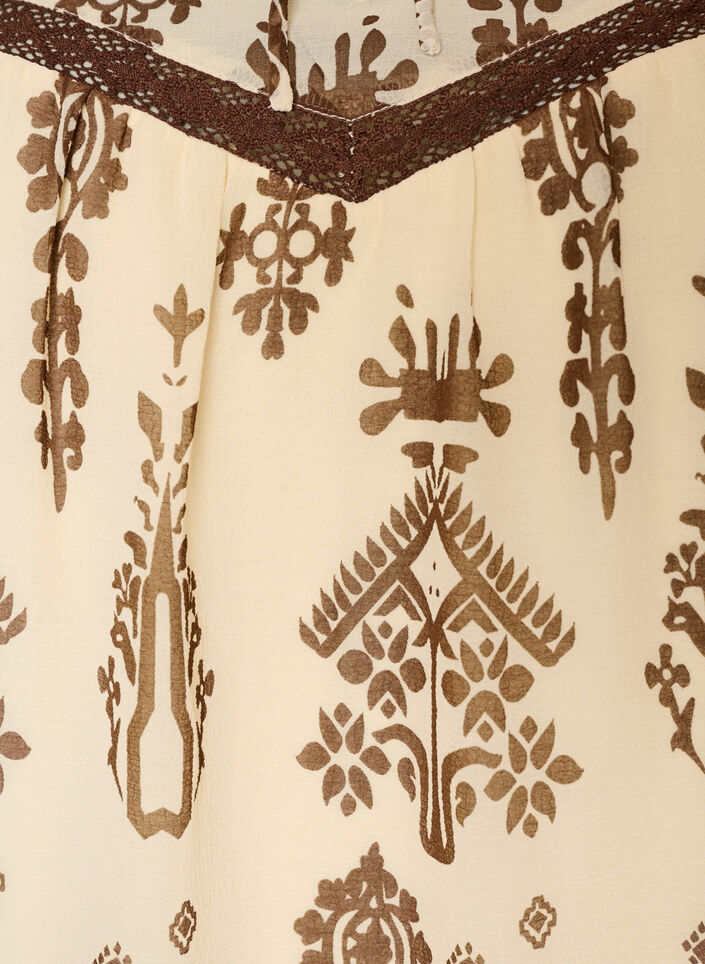 Blouse with pattern and crochet trim, Beige, Packshot image number 2