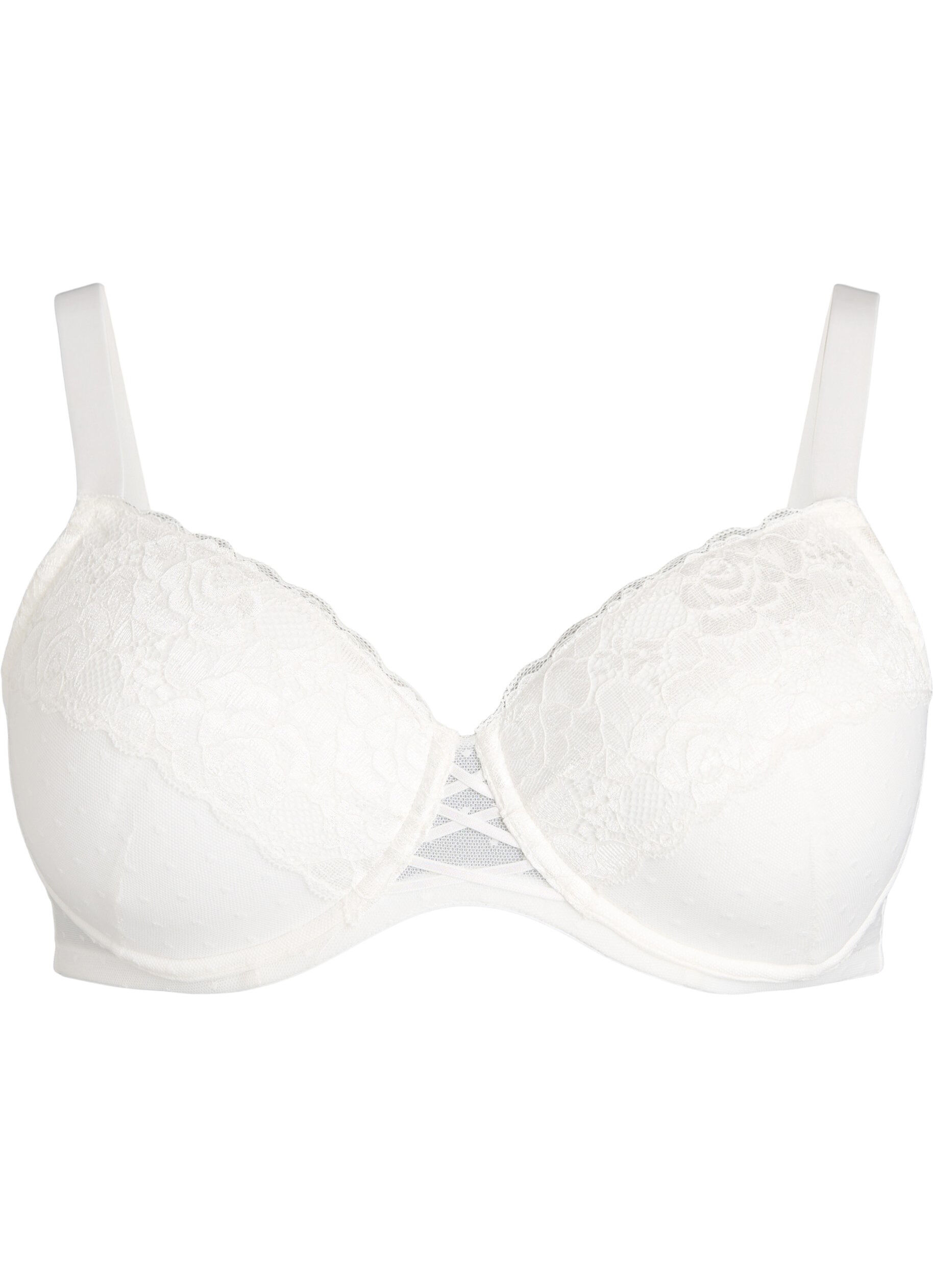 Zizzifashion Padded lace bra with mesh details, White, Packshot image number 0