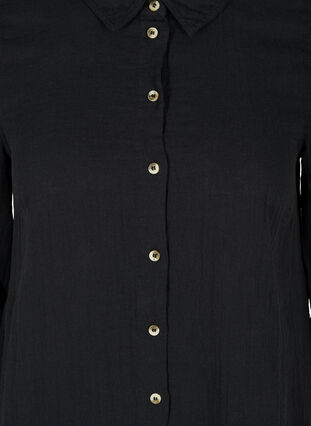 Long cotton shirt with a classic collar, Black, Packshot image number 2
