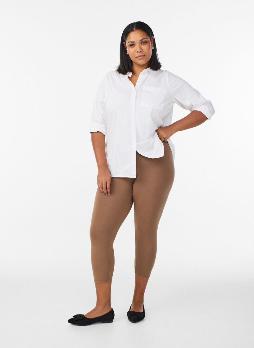 Basic 3/4 leggings in viscose, Brown, Model image number 1
