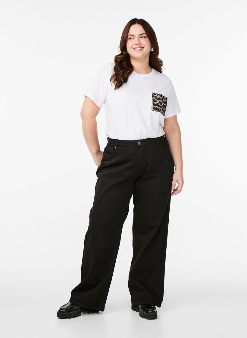 Wide leg jeans with high waist, Black, Model image number 0
