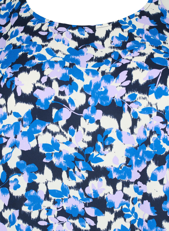 FLASH - Long sleeved blouse with smock and print, Blue Purple Flower, Packshot image number 2