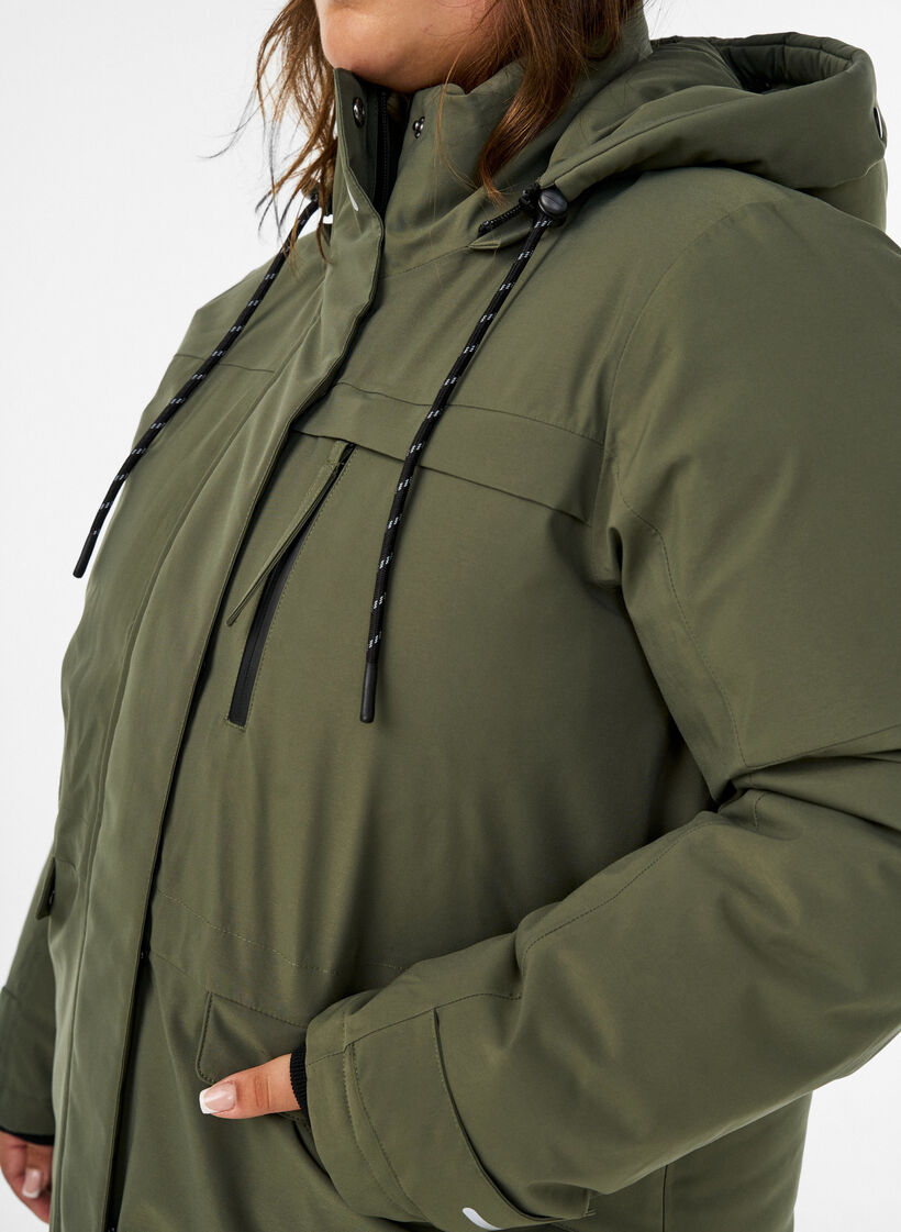 Water-repellent parka with a hood and functional details, Green, Model image number 3