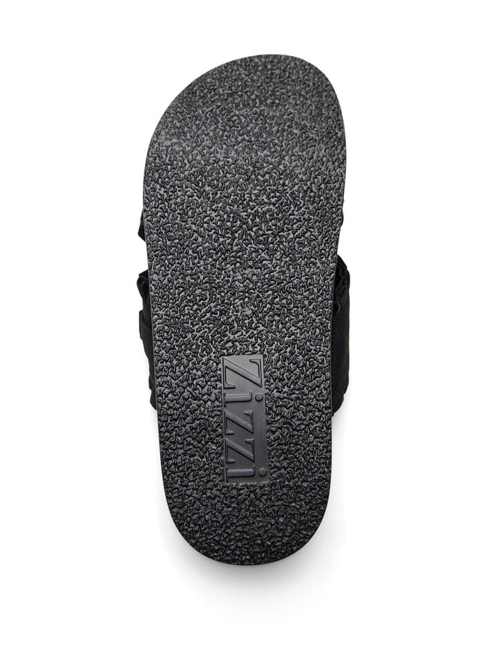 Sandals with crossed straps and ruffle edges, Black, Packshot image number 4