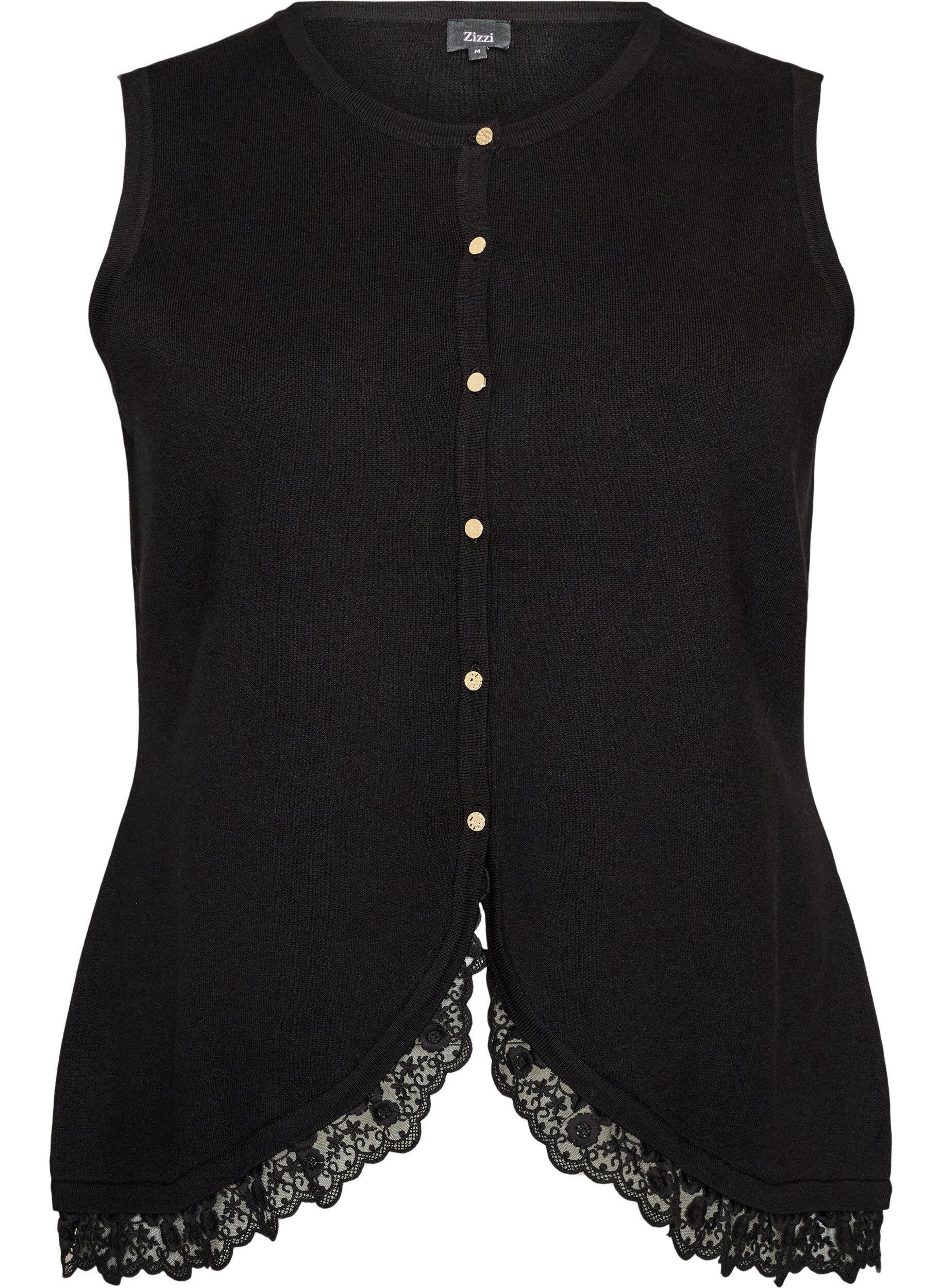 ZizzifashionKnitted vest with lace trim, Black, Packshot image number 0