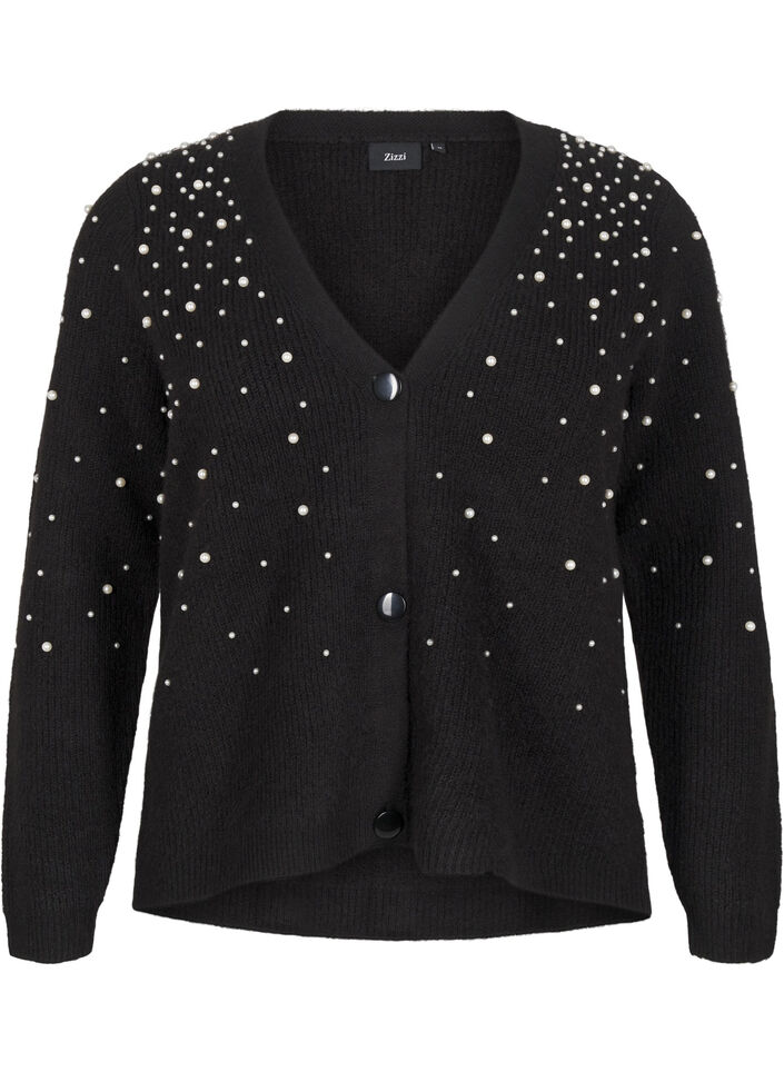 Knitted cardigan with beads, Black White Pearls, Packshot image number 0