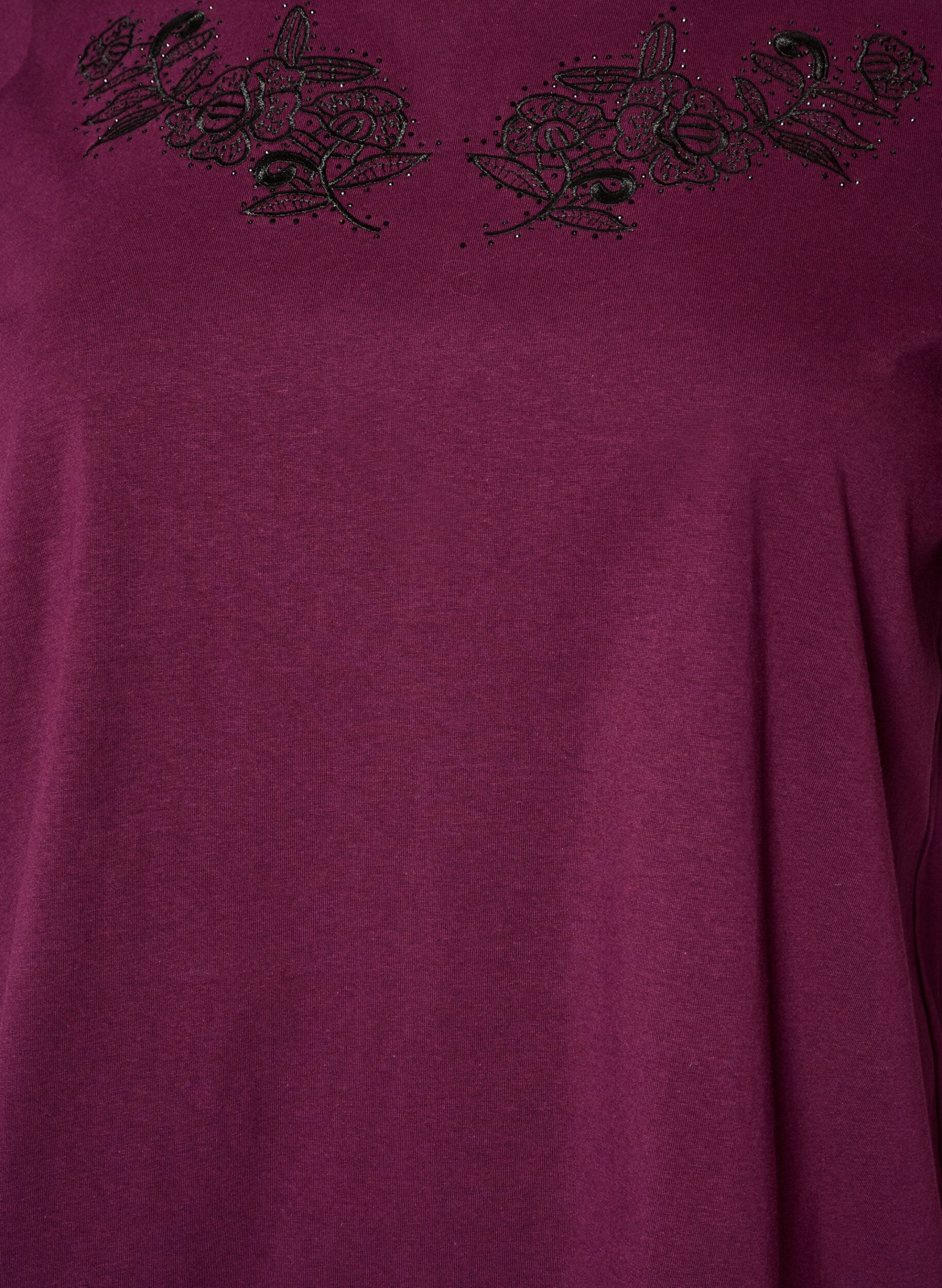 ZizzifashionT-shirt with floral embroidery and rhinestones, Purple, Packshot image number 2