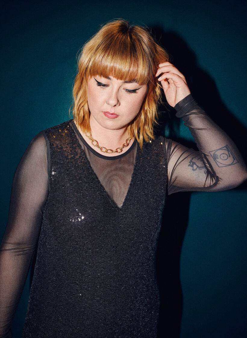 A-line sequin dress with long sleeves, Black, Image image number 1