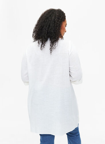 3/4 sleeve cotton blend tunic with linen, Off-White, Model image number 1
