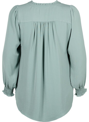 Blouse with smock and v-neckline, Chinois Green, Packshot image number 1