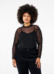 Fitted mesh blouse with long sleeves, Black, Model image number 0