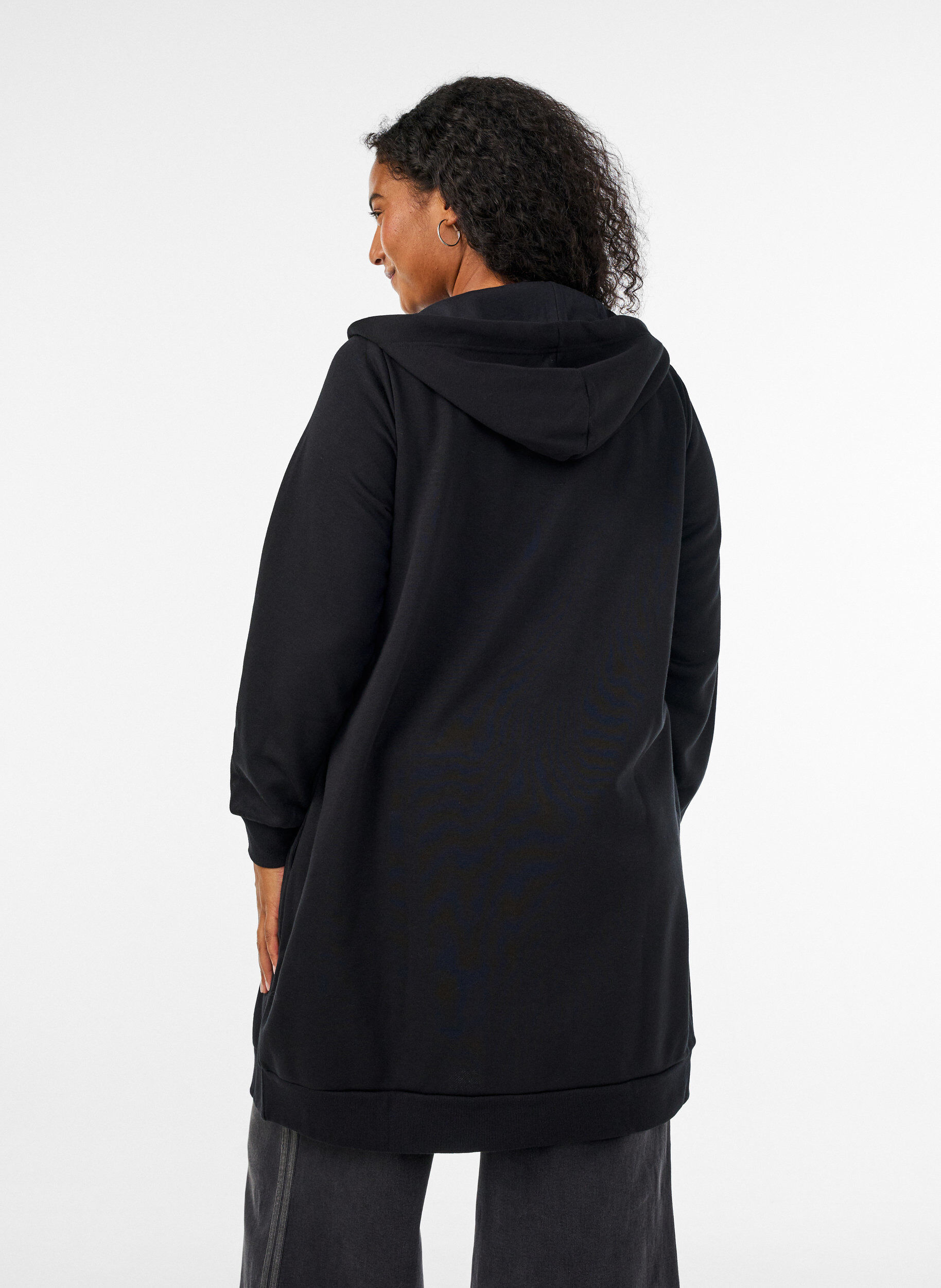 ZizzifashionLong hoodie with zip and pockets, Black, Model image number 2