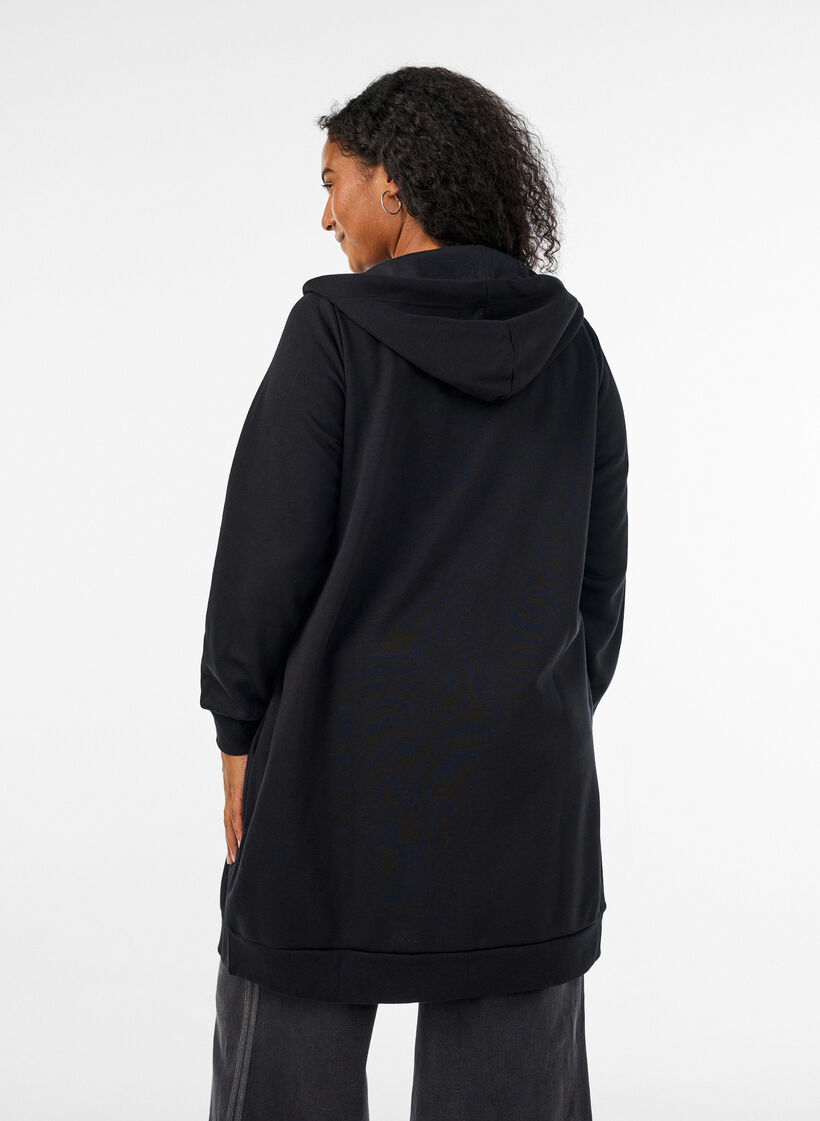Long hoodie with zip and pockets, Black, Model image number 2