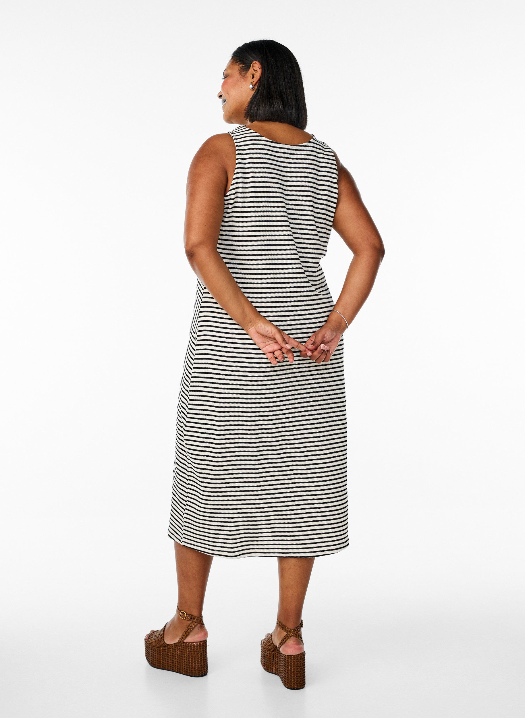 Zizzifashion Striped midi tank dress, White, Model image number 1