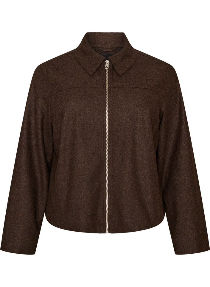 Short jacket with shirt collar and zip, Brown, Packshot image number 0