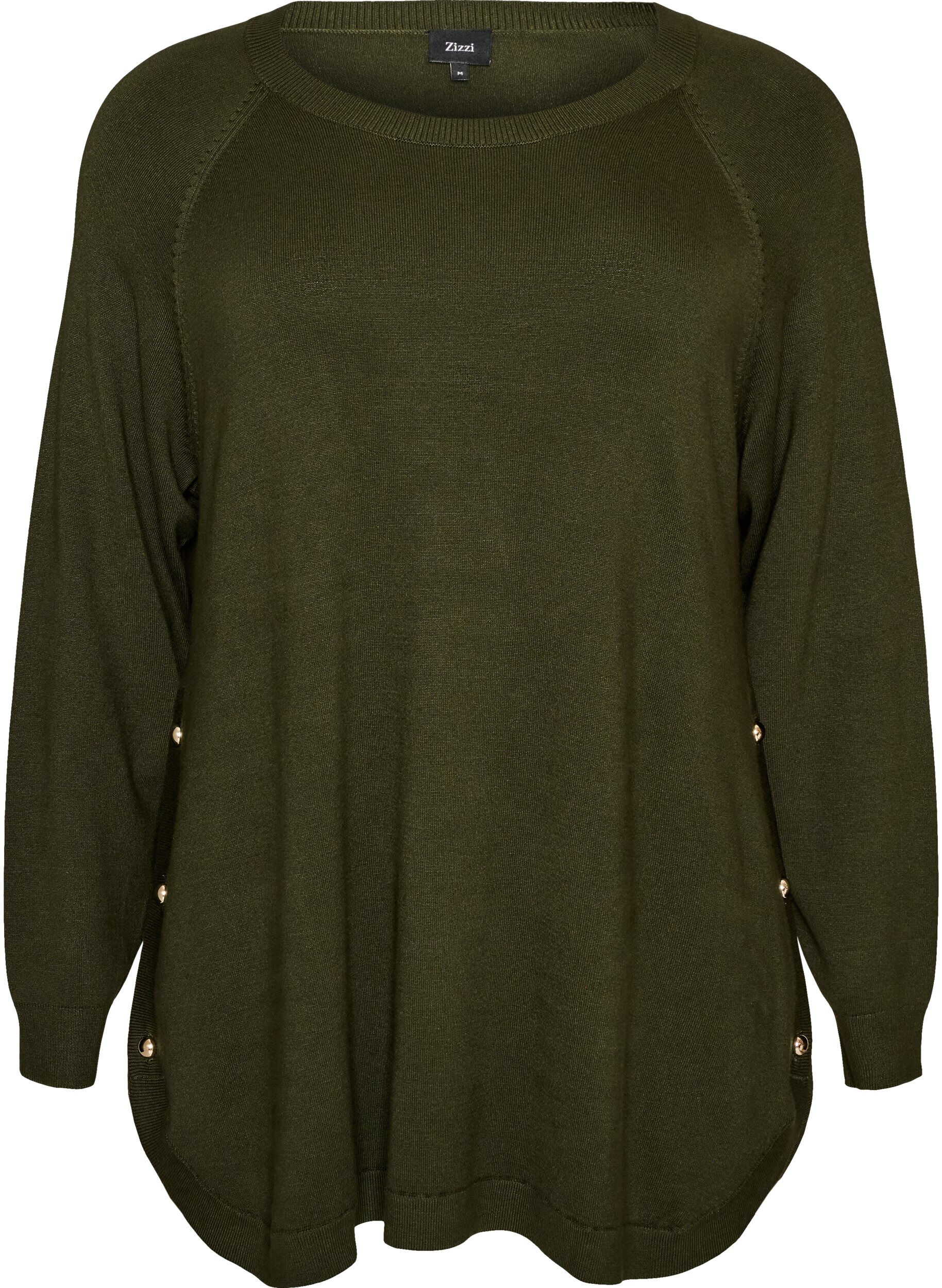 ZizzifashionKnitted blouse with side buttons, Green, Packshot image number 0