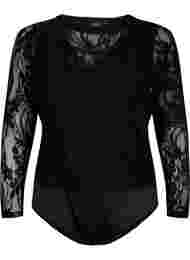 Body with lace and long sleeves, Black, Packshot