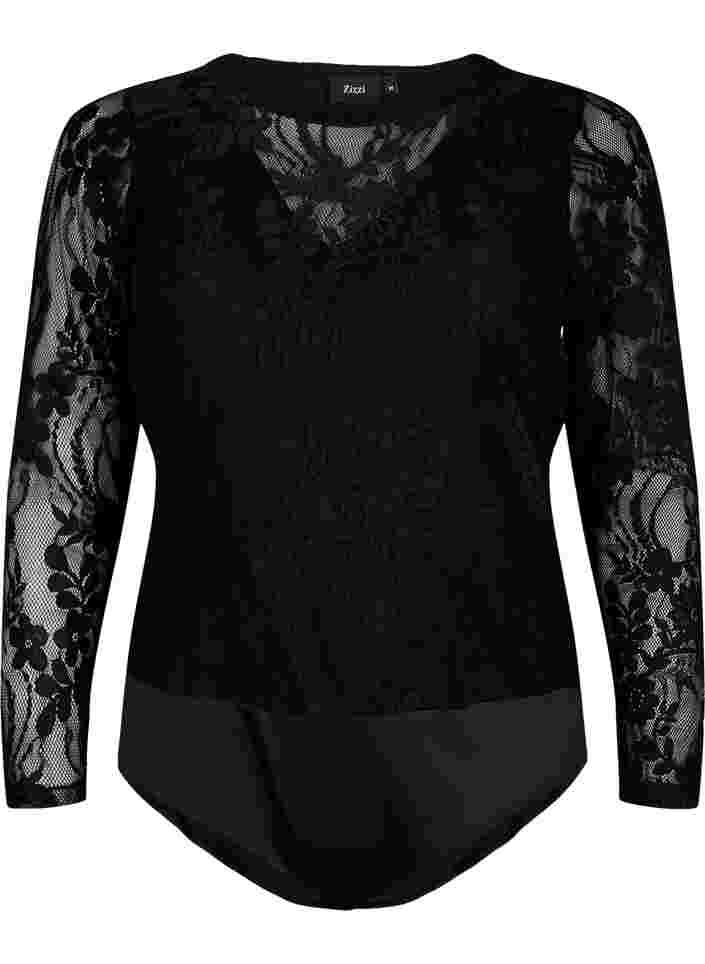 Body with lace and long sleeves, Black, Packshot image number 0