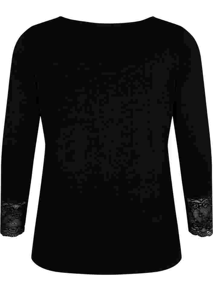 Long-sleeved viscose blouse with lace detail, Black, Packshot image number 1